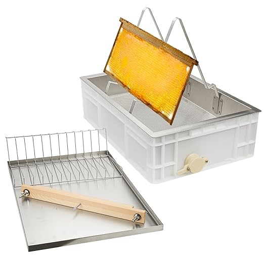 Honey Extractor Kit, Beehive Uncapping Station Food-Grade Stainless Steel PE Plastic Dual Uncapping Modes Fine Filter Anti-Spill with Wooden Strip for Home Small-Scale Commercial Apiaries