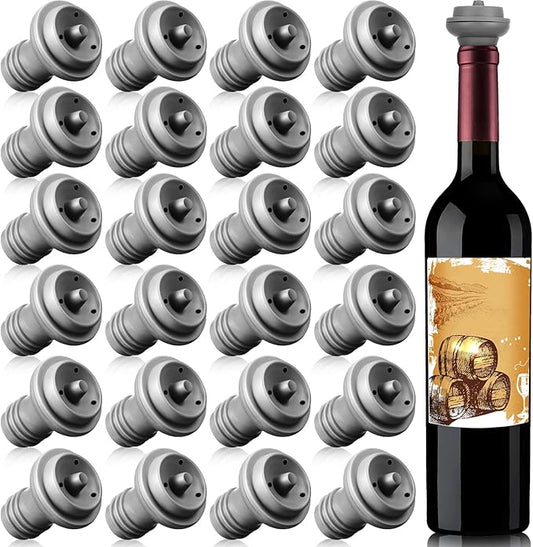 Honoson 24 Pieces Wine Stopper Resealable Pump Vacuum Silicone Saver Practical for Kitchen Supplies Bottle Tools (Grey)