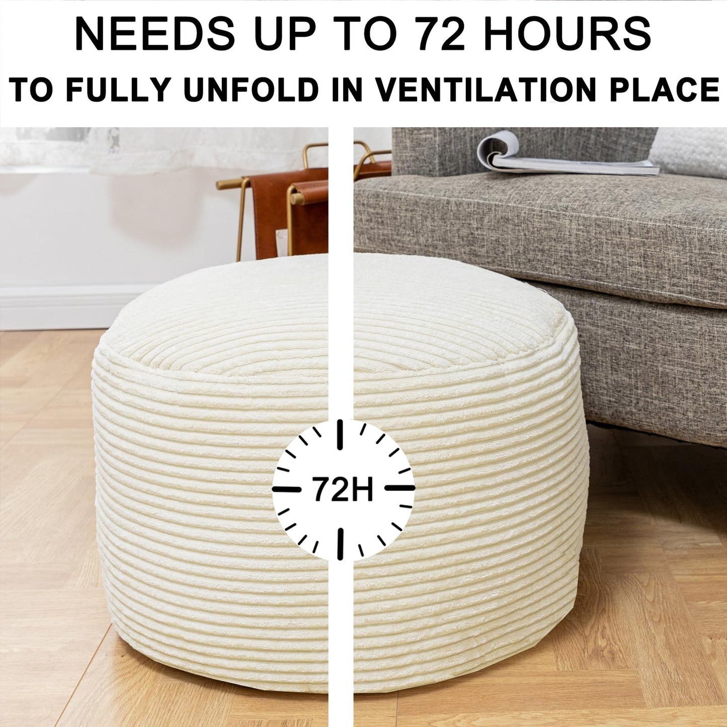 Poofieotto Pouf Ottoman Stuffed Modern Foam Filler Velvet Floor Pouf Round Foot Stool 20 * 12 Inches Ottoman Foot Rest for Living Room, Home Decor (Ivory)