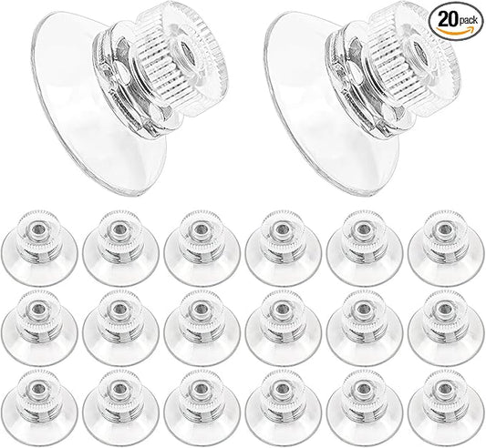 20 pcs Small Suction Cups, Suction Cups with Metal Screw, 1 inch / 25mm Clear PVC Sucker Pad Strong Adhesive Suction Hook Holder for Window Car Glass Shade Cloth Glass Bathroom Wall Door (Metal,PVC)
