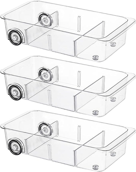 LXLXXL Fridge Organizer Bins With Wheels, 3 Pack Roll Out Refrigerator Organizers And Storage Refrigerator Drawer With Dividers, Upgrade Thick Plastic Pantry Storage Bins, Kitchen Organization