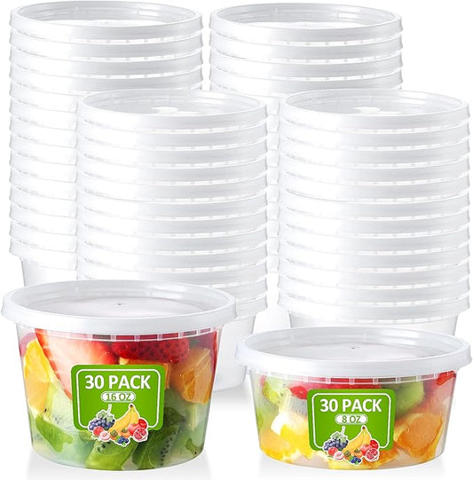 NEEBAKE 60 Set Deli-Containers-with-Lids: [8oz 16oz] Food-Storage-Containers Combo Pack, Airtight Plastic-Storage-Containers-with-Lids, Microwaveable & Freezer Safe To-Go-Containers