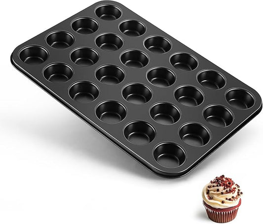 TeamFar Mini Muffin Pan, 24-Cup Non-Stick Carbon Steel Cupcake Tray Tin for Baking, Small Cup Cake Bakeware for Bite-Sized Cheesecake Tart Quiches, Even Baking & Effortless Release & Easy Clean