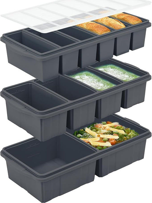 Silicone Freezer Tray With Lid - Soup Freezer Container Molds Set Makes 2-Cup & 1-Cup 1/2-cup Portions Cubes Perfect for preparing meals in different Portion Sizes Oven & Dishwasher-Safe
