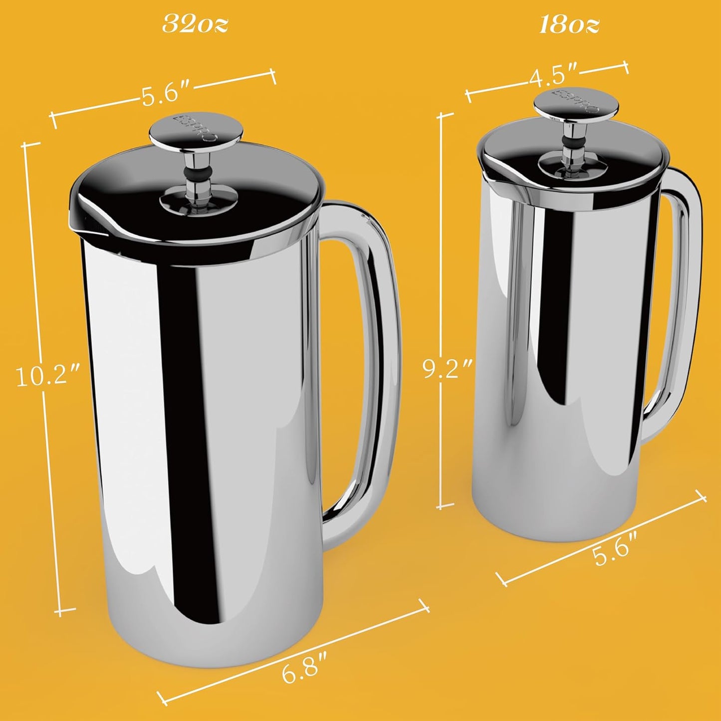 ESPRO P7 French Press Coffee Maker - Double-Walled Stainless Steel Insulated with Micro-Filter, 32 Ounces, Polished Stainless Steel
