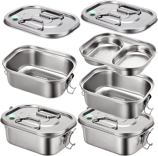2 Pieces Metal Bento Box for Adults Metal Lunch Box Stainless Steel Bento Containers Leakproof Dual Tiers Lunch Container With Airtight Valve Handle Dishwasher Safe(Small)