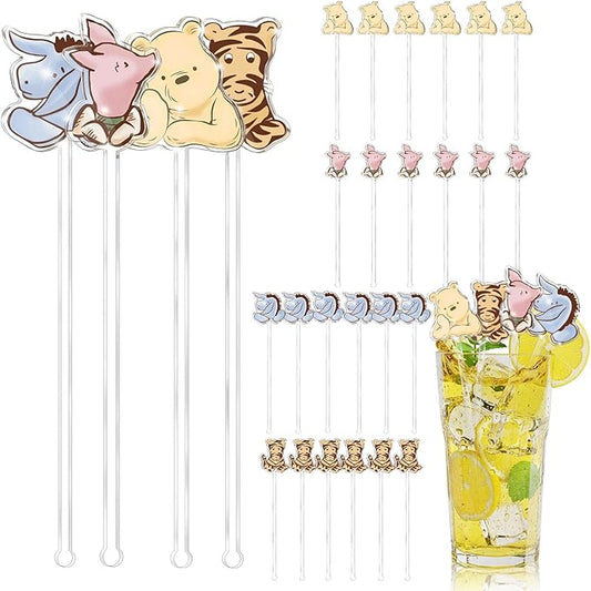 24 Pieces Disposable Acrylic Stirring Sticks for Cocktails Custom Drink Stirrers, Winnie Bear Baby Shower Party Drinks Decorations