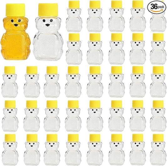 36 Pcs Honey Bear Bottle, 2oz Plastic Honey Squeeze Bottle Honeybear Squeeze Jars, Cute Mini Empty Container with Yellow Flip-top Lid for Syrup Sauce Juice Storing and Dispensing