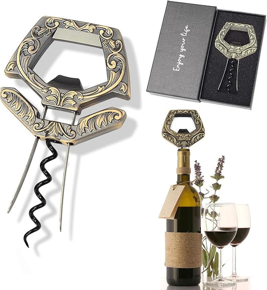 3 in 1 Ah So Two Prong Wine Opener & Cork Remover,It Can Remove The Older and Fragile Wine Corks so Easy for Connoisseurs to Uncork (Bronze)