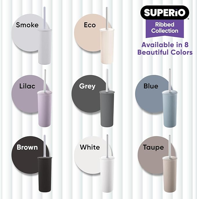 Superio Ribbed Collection - Decorative Plastic Toilet Bowl Brush and Holder Set, Lilac Purple (1 Pack) Cleaner Scrubber for Bathroom
