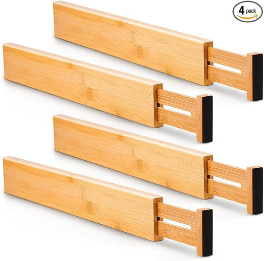 Utoplike Small Bamboo Kitchen Drawer Dividers(Fits 15"-17.7" Drawer Inner Size), 4 PCS Adjustable Drawer Organizers for Socks, Spring Loaded, Works in Drawer for Bedroom, Dresser | Adjustable, Drawer Organizers, for Socks, Spring Loaded, Works in Drawer