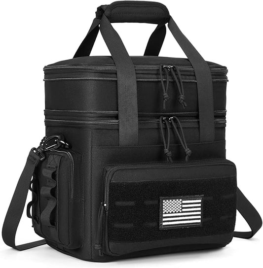 holuxer Tactical Lunch Bag & Lunch Box for Men - Large Double Deck Expandable Insulated Soft Adult Lunchbox for Work - Cooler Bag for Beach, Picnic, Camping,Outdoor，Travel (Black,16L)