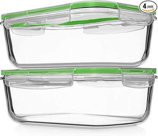 Razab 4 PC 1860ml / 63 Oz / 8 Cups Large Glass Food Storage Containers with Lids - Glass Meal Prep Containers for Roasting & Storing Leftover, Lunch Container with Lids, Microwave & Oven Safe