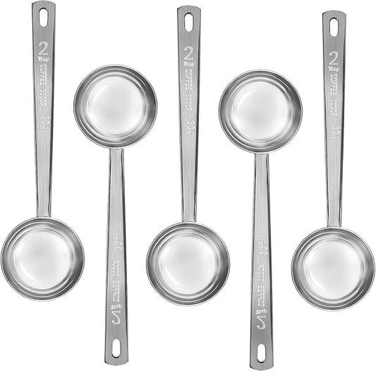 Timoo 5 Pcs Coffee Scoop 2 Tablespoon Scoop Stainless Steel Tablespoon Measuring Spoon Long Handle for Powder Ground Coffee Tea Sugar