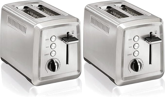Hamilton Beach 2 Slice Toaster with Extra-Wide Slots,Bagel Setting,Toast Boost,Slide-Out Crumb Tray,Auto-Shutoff & Cancel Button,Defrost Function,Stainless Steel (22794),(Pack of 2)