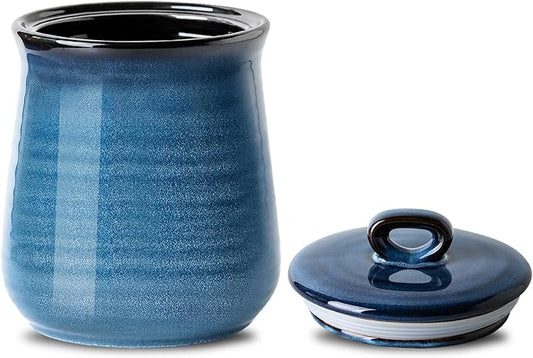 HASENSE Ceramic Food Storage Jar with Airtight Lid, 80 FL OZ Large Blue Coffee Container & Candy Canister for Countertop, Farmhouse Kitchen Decor for Sugar, Tea, Flour, Cookies, Snacks & More