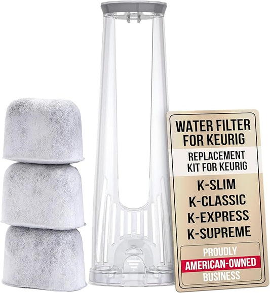 Keurig Filter Replacement Starter Kit - Water Filters for Keurig K-Classic, K-Supreme, K-Express, K-Elite, K-Select, K-Slim 2.0 Coffee Maker - Includes Tall Handle Filter Holder and 3-Pack Cartridges