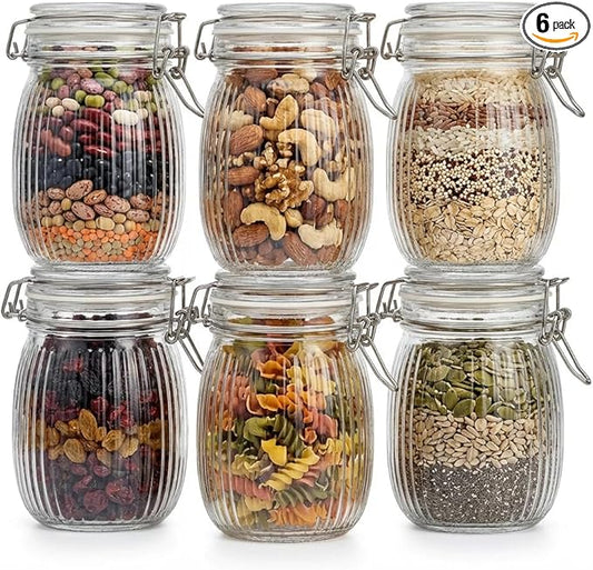 Glass Jars with Airtight Lids, 26oz Glass Storage Jars Set of 6, Thick Food Storage Containers for Pantry Organization, Kitchen Counter, Coffee, Pasta, Cereal