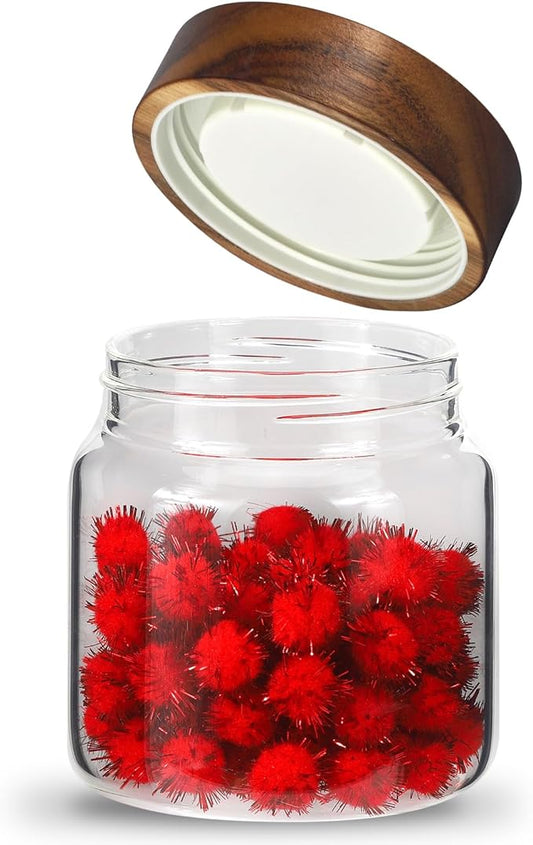 16 oz Glass Jars with Airtight Lid Spice Jar Round Storage Canister with Clear Glass Food Jar for Pantry Sugar Tea Coffee Bean Spice Nuts Cookies Bath Salts (500ml/16oz-1pack)