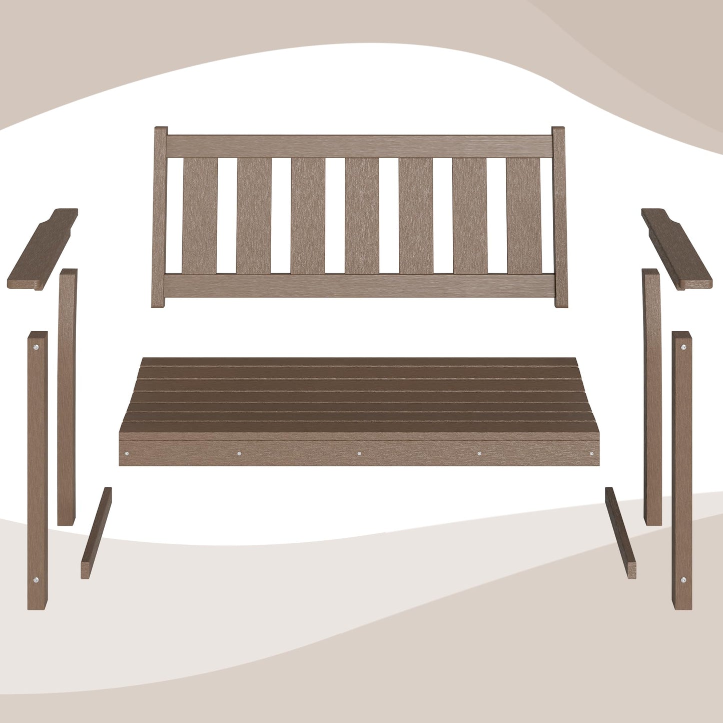 ACUEL HDPE Memorial Bench – 50'' Weatherproof Durable Outdoor Bench, 2-Person Park Bench, Easy to Move, Multi-Purpose Design Ideal for Porch, Patio, Church, and School (Brown)