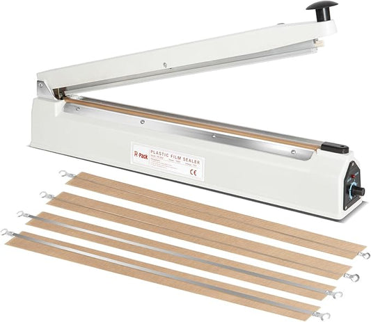 Impulse Heat Sealer with 20-Inch Sealing Bar: Heavy-Duty Bag Sealer with Extra Cutting Blade (White)