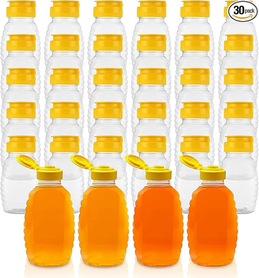 30 Pack Plastic Honey Jar Clear 5 oz Empty Squeeze Honey Bottles with Flip Top Lid, Refillable Honey Squeeze Containers for Storing and Dispensing