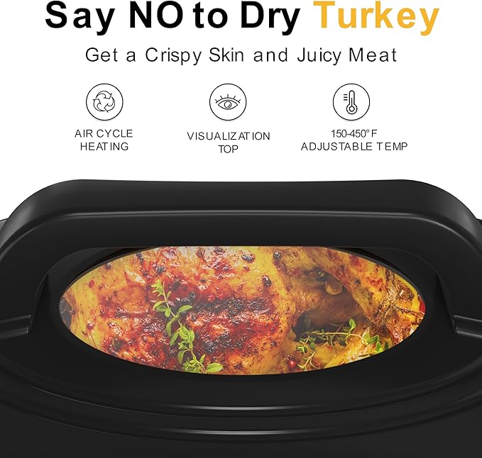 24QT Electric Roaster Oven, Electric Turkey Roaster with Viewing & Self-basting Lid, Stainless Steel Turkey Roaster Oven, Silver