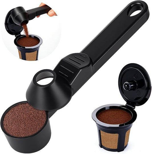 Palksky Coffee Scoop and Filter Cup for Keurig 1-Stream Refillable Coffee Pods, Reusable K Cup Filter for Single Serve Coffee Maker, 2 Tablespoon Slide Coffee Measuring Funnel Scooper