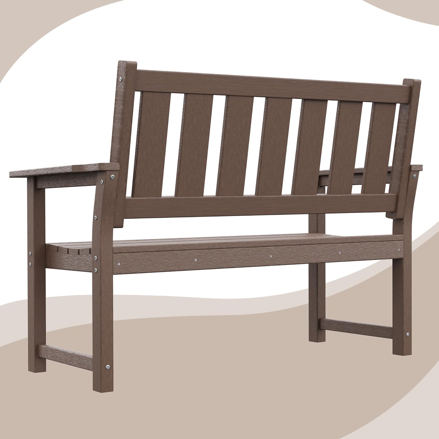 ACUEL HDPE Memorial Bench – 50'' Weatherproof Durable Outdoor Bench, 2-Person Park Bench, Easy to Move, Multi-Purpose Design Ideal for Porch, Patio, Church, and School (Brown)