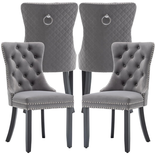 Systemkenji Velvet Dining Chairs Set of 4, Upholstered Dining Room Chairs with Nailhead Trim, Sillas de Comedor Modernas 4, Wooden Kitchen Chairs for Dining Room, Living Room, Kitchen, Bedroom, Grey