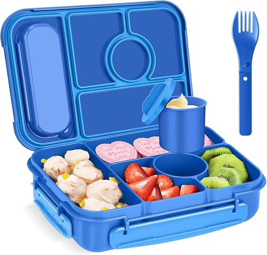 Amathley Bento Box Adult Lunch Box Kids,Lunch Containers for Adults/Kids/Toddler,5 Compartments Bento Lunch Box with Sauce Vontainers,Microwave & Dishwasher & Freezer Safe,BPA-Free (Navy)