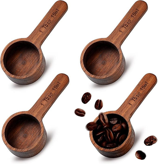 Skyley 4 Pcs Coffee Wooden Scoop for Canisters Jars 15ml 1 Tablespoon Small Coffee Scoop for Ground Caf Walnut Wood Measuring Spoons Home Kitchen Accessories for Beans, Tea, Sugar, Bath Salt