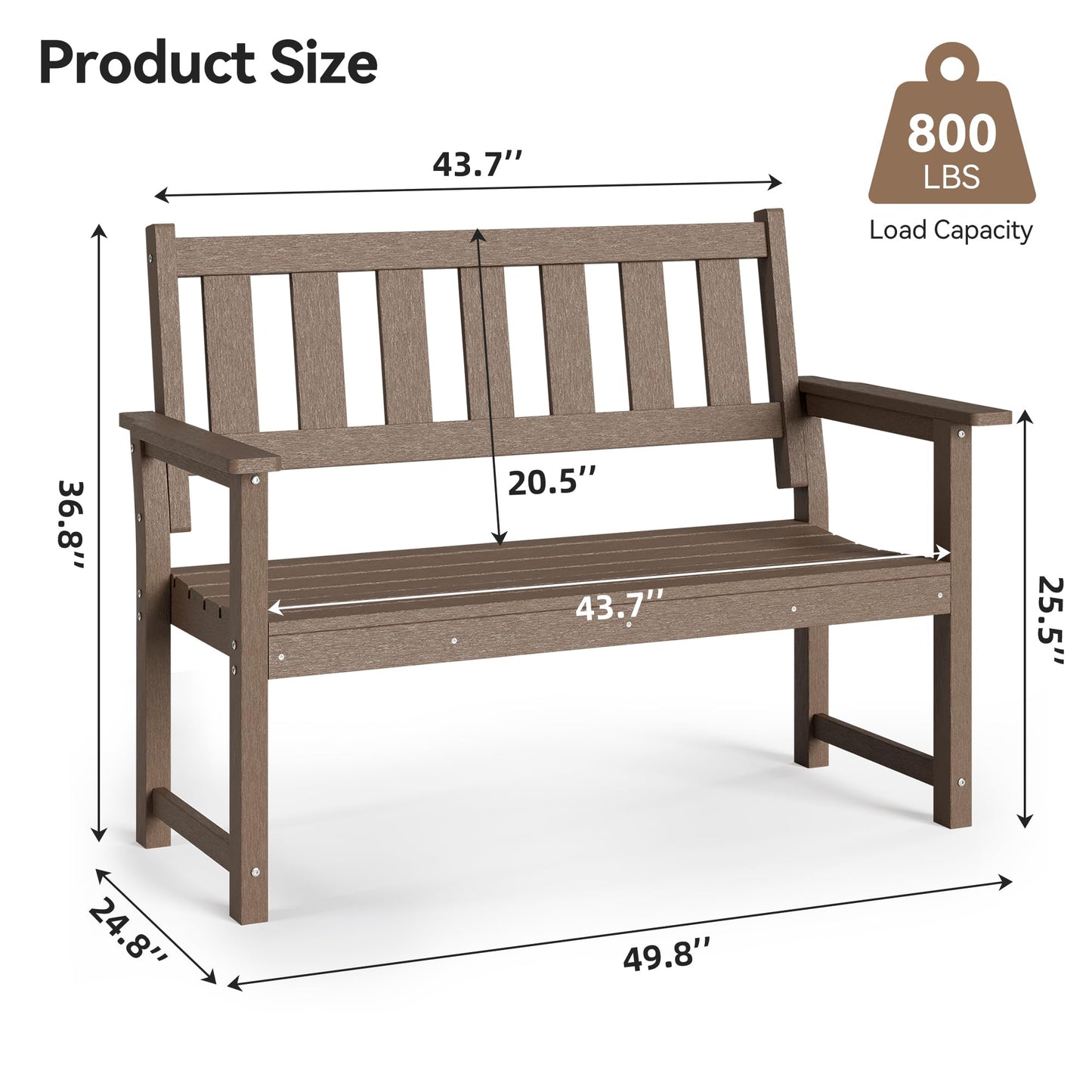 ACUEL HDPE Memorial Bench – 50'' Weatherproof Durable Outdoor Bench, 2-Person Park Bench, Easy to Move, Multi-Purpose Design Ideal for Porch, Patio, Church, and School (Brown)