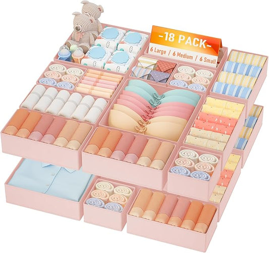 DIMJ Drawer Organizer Clothes Storage- 18 Pack Baby Dresser Organizer for Nursery, Foldable Closet Drawer Organizer Bins for Bedroom Organization, Fabric Storage Dividers for Socks, Underwears, Bras