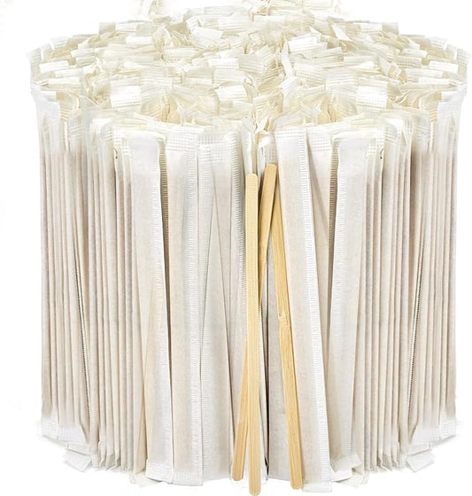 Bamboo Coffee Stirrers Individually Wrapped 1000 Count, 7 inch Coffee Stir Sticks - For Hot Drinks and Cocktails, Smooth End, Disposable and Travel-Friendly