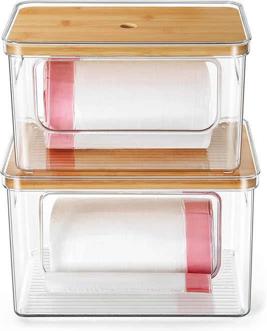 Hudgan 2 Pack Large Trash Bag Dispenser, 2 in 1 Garbage Bag and Dishwasher Pods Organizer Under Sink