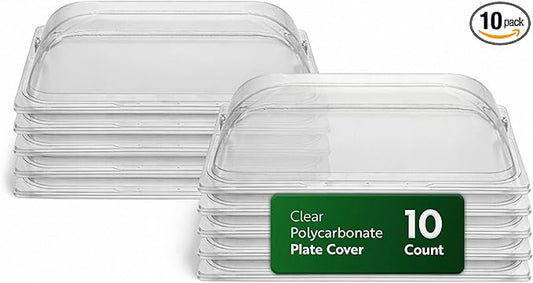 Restaurantware Cater Tek 21 Inch Polycarbonate Plate Covers 10 Shatterproof Dish Covers - Dishwashable For 21 Inch Plates Clear Plastic Tray Covers Flap Handle Design Endures Up To 210F