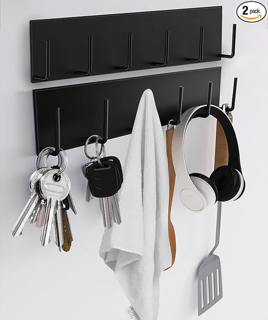 2Pcs Magnetic Key Holder Wall Mount, Magnetic Key Rack Hanger With 6 Hooks For Metal Front Door, Magnetic Utensil Holder For Fridge, Strong Magnet Hanger Hook For Hanging Purse Kitchen Grill Tool Coat