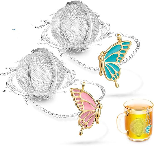 NSTaygate 2pcs Tea Steeper for Loose Tea,Tea Infuser Tea Balls for Loose Tea with Charm Handmade Cute Butterfly BFF Pendant Loose Leaf Tea Steeper Tea Strainer for Girls Women Best Friend Gift