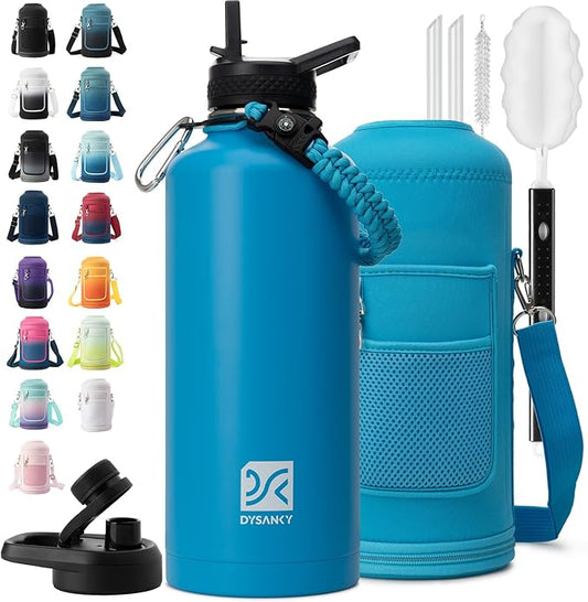 DYSANKY Insulated Water Bottle | Thickened Stainless Steel for Gym and Hiking with Straw, Carrier Bag, Handle Strap | BPA-Free 87 oz
