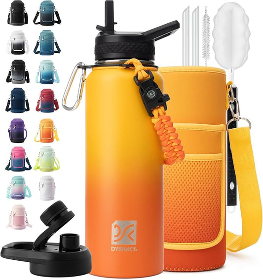 DYSANKY 40 oz Insulated Water Bottle | Thickened Stainless Steel Vacuum Metal | Portable Sports Water Jug for Gym and Hiking with Straw, Carrier Bag, Handle Strap | BPA-Free 40 oz