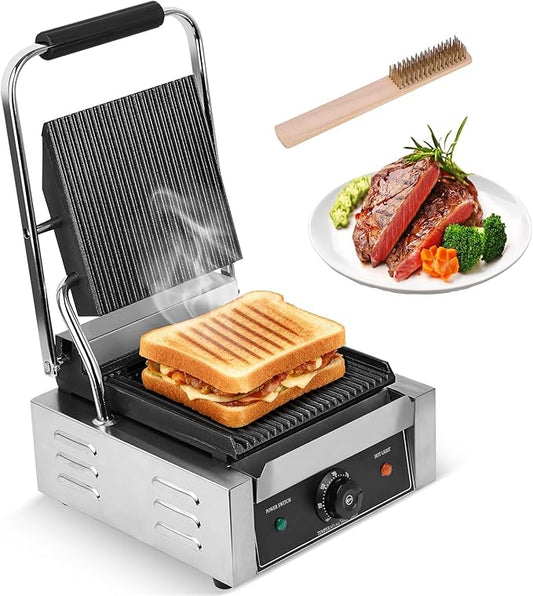 1800W Indoor Electric Grill & Double-Sided Griddle, 50-300°C Adjustable Temperature, 9.1x9.4" Non-Stick Surface for Grilling Steak, BBQ, Sandwiches & Panini, Commercial & Home Kitchen Use