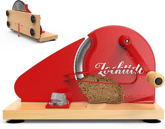Foldable Extra Large Manual Bread Slicer for Sourdough Bread - Adjustable Thickness & Evenly Slice, with Knob and Scale, Folding Woodbase, Suction Cups and Bread Guide for Bagel, Sandwiches, Toast