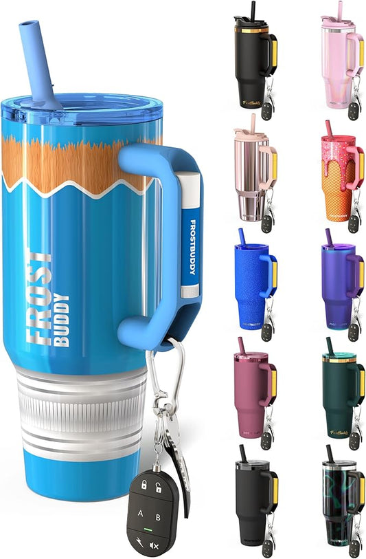 Thicc Buddy - 40 oz Stainless Steel Vacuum Insulated Tumbler with Lid and Straw for Water - Travel Mug Cupholder Friendly - Gifts for Women Men Him Her (Blue Pencil)