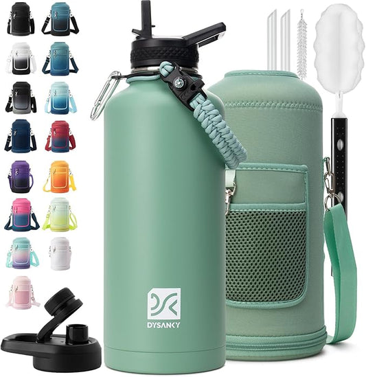 DYSANKY Insulated Water Bottle | Thickened Stainless Steel for Gym and Hiking with Straw, Carrier Bag, Handle Strap | BPA-Free 87 oz