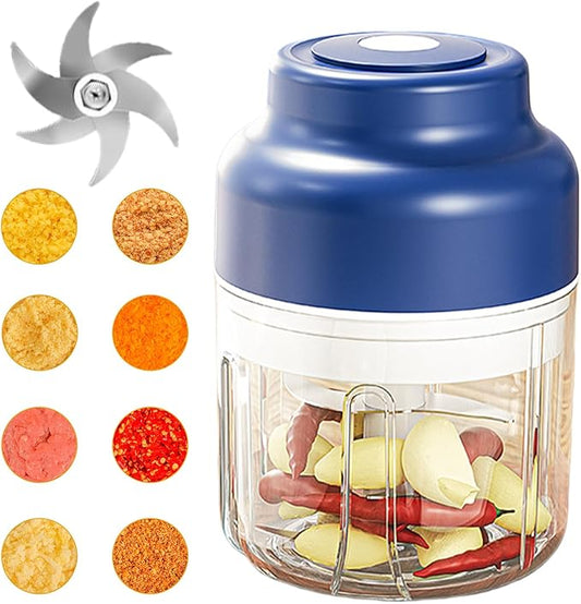 2026 New Small Electric Garlic Chopper Mini, Garlic Chopper Mincer With 6 Stainless Steel Blades, Portable Rechargeable Cordless Chopper For Onion, Chili, Ginger, Nuts, Meat & Fruits (1 set)