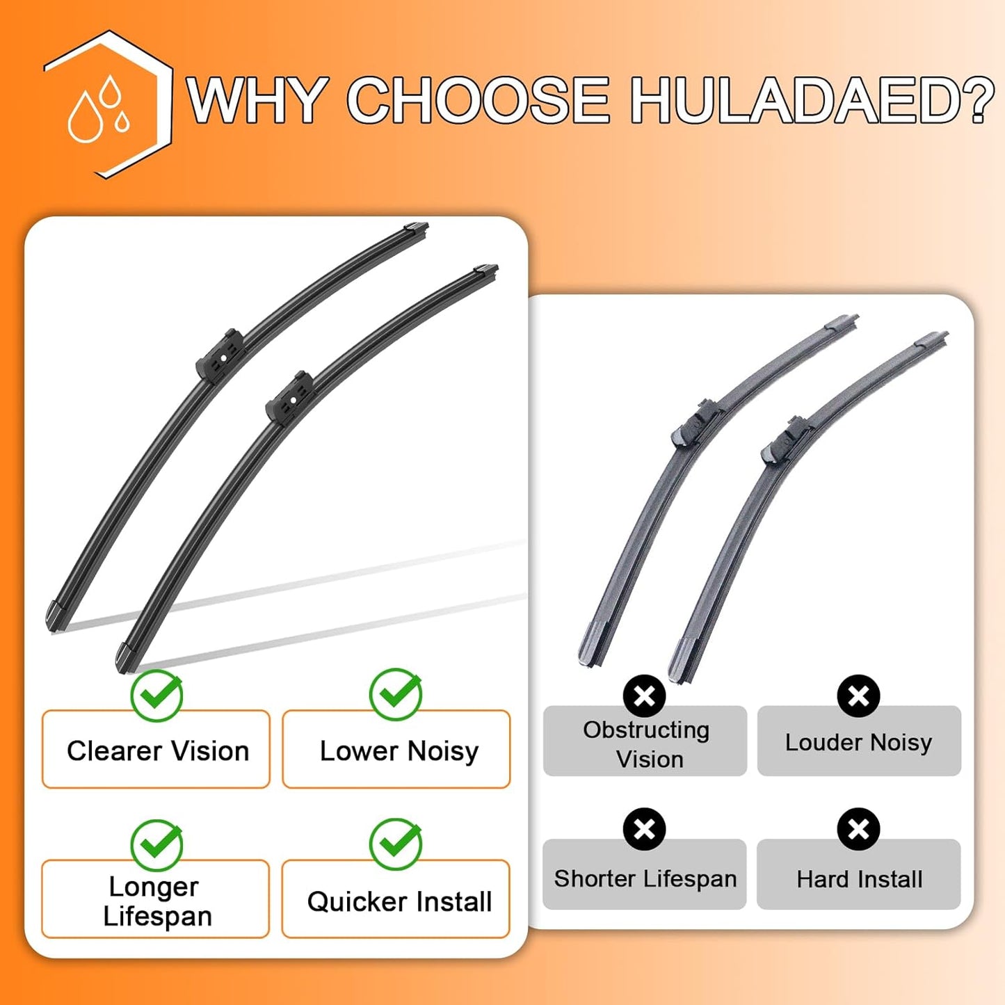 HULADAED® 26'' 18'' 11'' Windshield Wipers Replacement for Volkswagen/VW Golf GTI 2021-2015 Volkswagen Taos 2021-2024,Silicone Front Rear Wiper blades for MY Car-All Weather & Quiet(3 PACK)