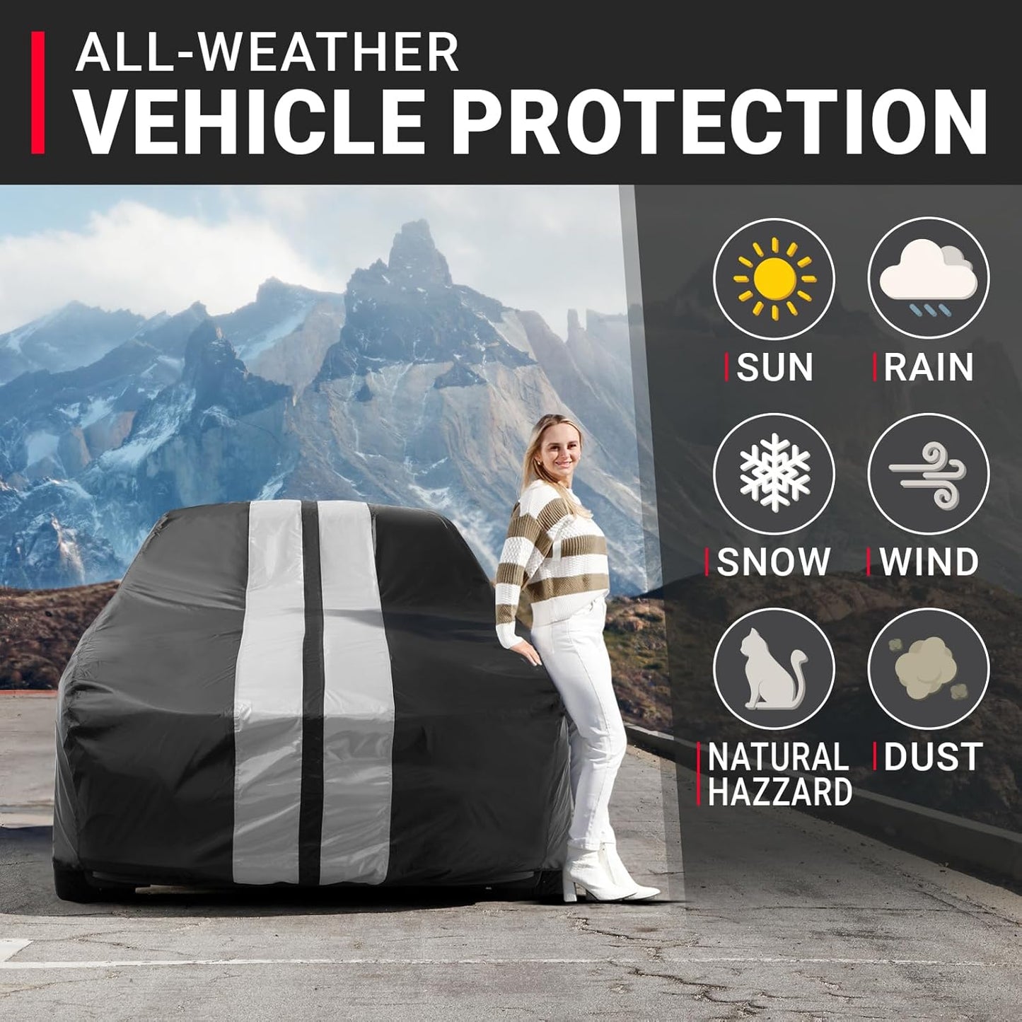 iCarCover Custom Car Cover for Chevy 150, 210 2-Door, 4-Door (1953-1956) Waterproof All Weather Rain Snow UV Sun Protector Full Exterior Indoor Outdoor Car Cover (Stripe - Black/Gray)
