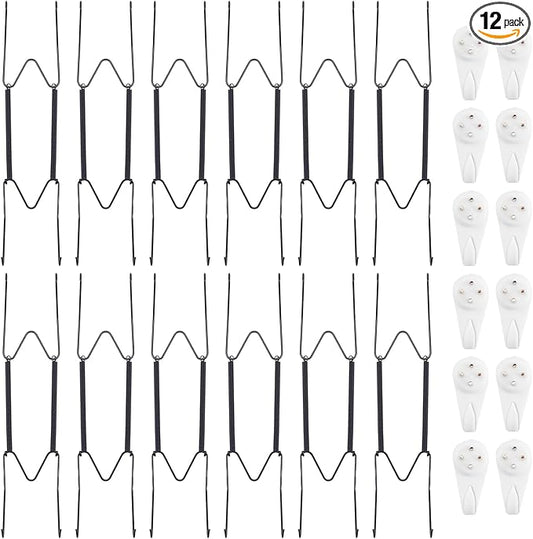 Bilillo 12 Pack Plate Hangers for The Wall, Suitable for 9-11 Inch Decorative Plate,Invisible Heavy Duty Wire Plate Holder with Wall Hooks, Plate Hangers for Displaying Plates, Platter, Dish (Black)