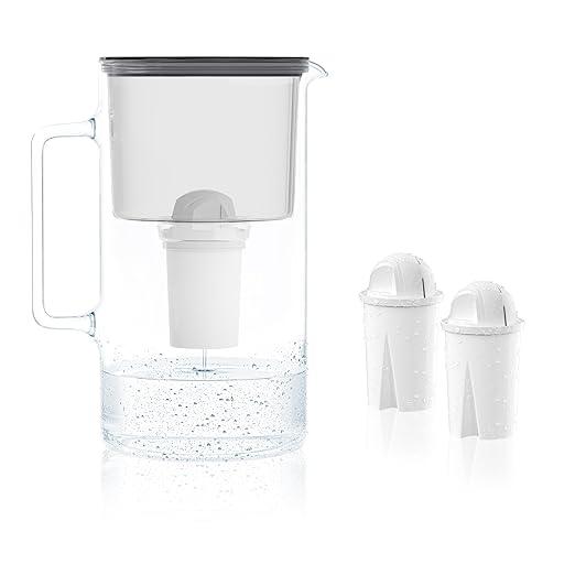 Wessper Water Filter Jug Glass 3 L Crystaline, Set Water Jug and 2 Filters Aqua Classic, Water Carafe for Drinking Water Compatible with Brita Classic, Dafi - Black